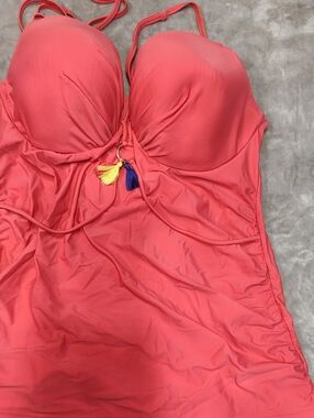 Swim By Cacique Coral Pink Tassel One-Piece Swimsuit Size 38F Tankini Top Only.